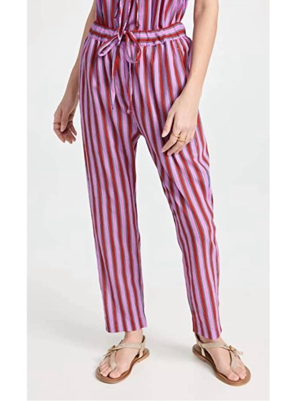 Xirena Draper Pants Pink Red Berry Stripes Cotton Pull on Ankle Drawstring